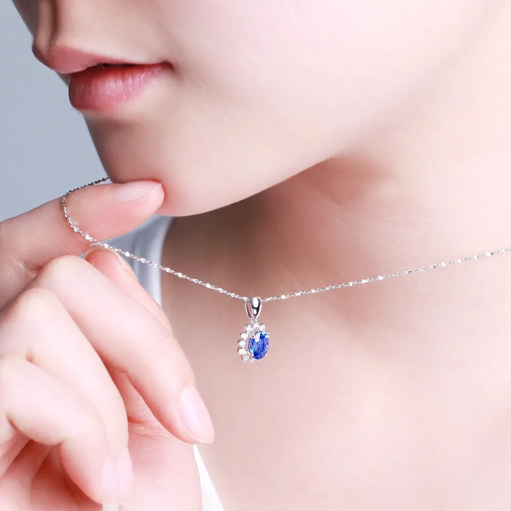 GVBORI Роскошные 0.5ct естественный голубой сапфир драгоценный камень кулон для Для женщин Свадебные Валентина подарок партии Ювелирные украшения Бриллиантовая подвеска