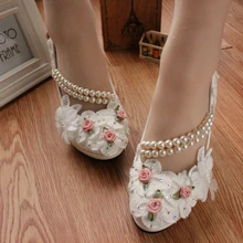 Elegante de La Boda blanca Zapatos Lace up Flor Zapatos de novia de Tacones Altos Mujeres Bombas 8 cm/4.5 cm/3 cm altura Del Talón Envío Gratis