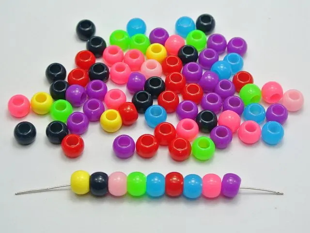 200 Mixed Color Acrylic Round Pony Beads 8X6mm for Kids Craft 