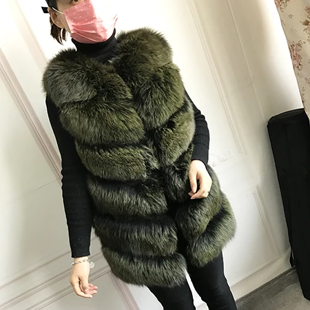 green Настоящий натуральный мех жилет для женщин базовые пальто натуральный синий Лисий меховой кожаный жакет пальто девушки лисий мех жилет пальто GiletS-7XL - Цвет: green