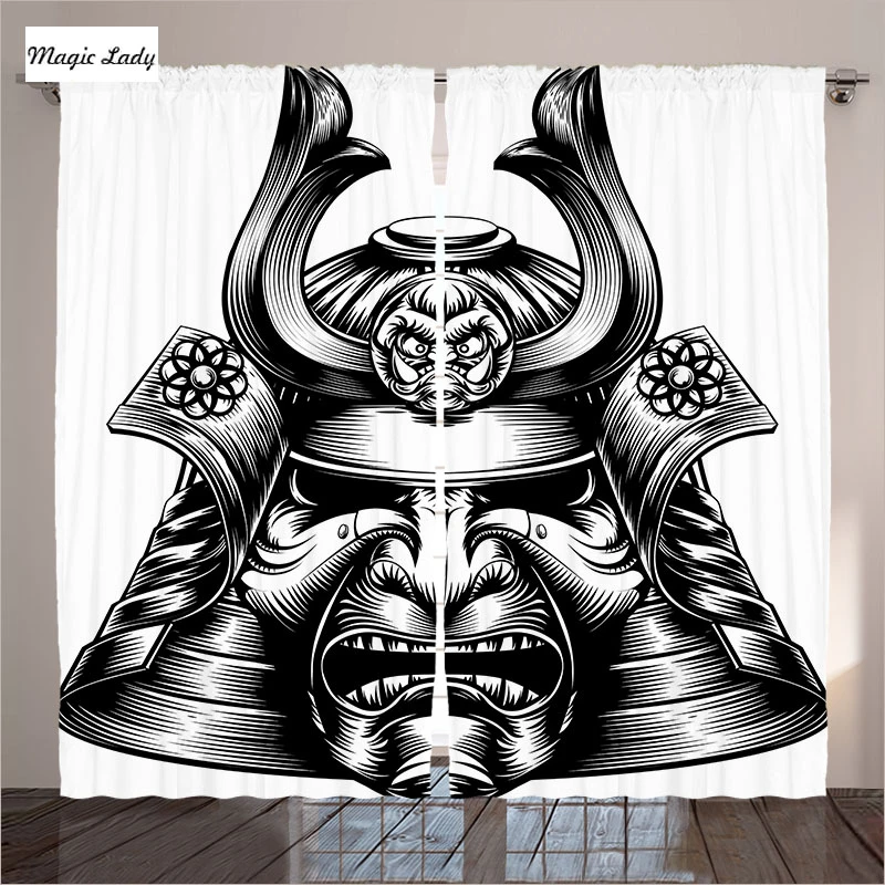 Estilo Vintage Japones Oriental Demonio Mascara Samurai Arte Marcial 2 Paineis Cortinas De Estar Quarto Quarto Preto E Branco Set 145 265 Sm Curtains Color Colorful Curtainscurtains Curtain Aliexpress