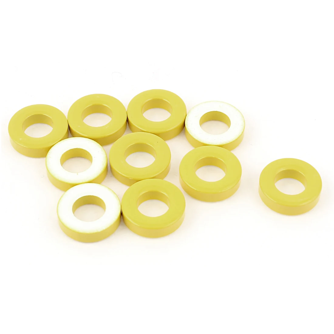 uxcell 10 Pcs Iron Ferrite Core Power Inductor Toroidal Shaped Ferrite Ring Low Permeability 18x9x5mm Yellow White