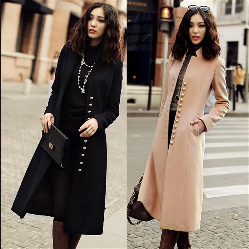 High quality Cashmere coat Wool Coat Women Winter Coat Big yards Mew style X-Long Pure color Elegant Autumn Winter Coat BN1247