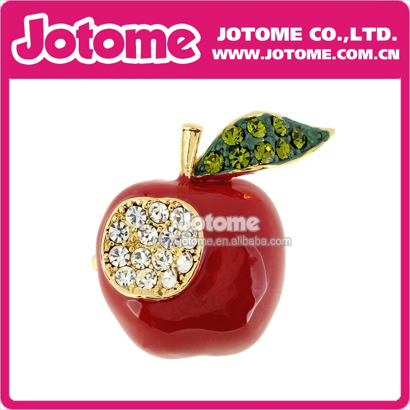 

100pcs/lot Red Apple Crystal and Enamel Brooch