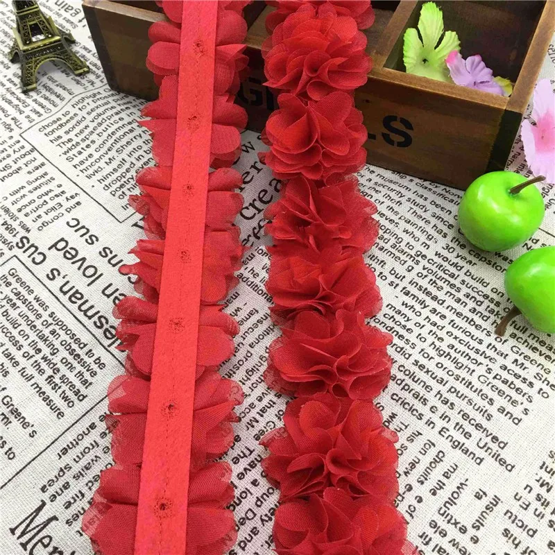 1Yard 12 colors Flower 3D Chiffon Lace Trim Ribbon Fabric for Applique Sewing Wedding Dress Decoration Accessories Supplies 5cm