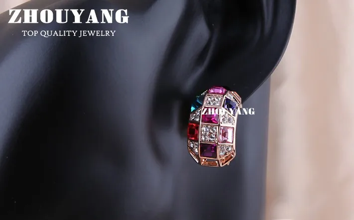 ZHOUYANG ZYE065 небольшой клип золотые, розовые серьги цвет серьги натуральная оптовая продажа австрийского хрусталя