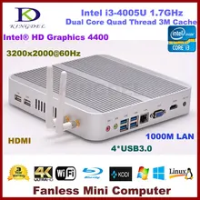 Бесплатная доставка без вентилятора i3 Промышленные ПК Intel i3 4005U 4010U Barebone мини-компьютер 2 * COM дополнительно, USB3.0 1080 P 3Y гарантии