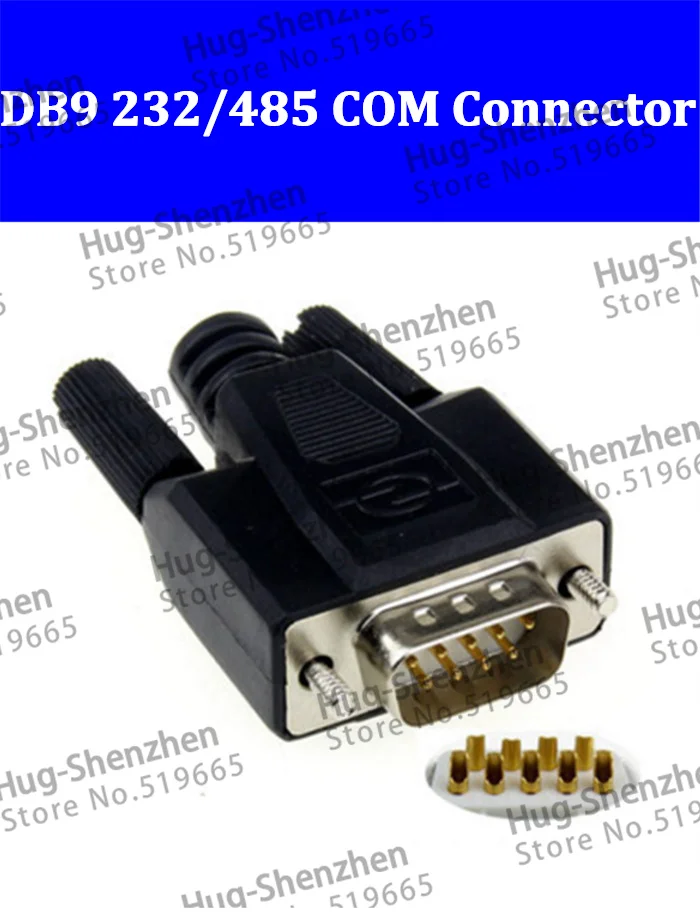 

50PCS DB9 Pin Serial Male Plug Black Shell Plastic VGA COM connector 232/485 with Gold Plate High Quality