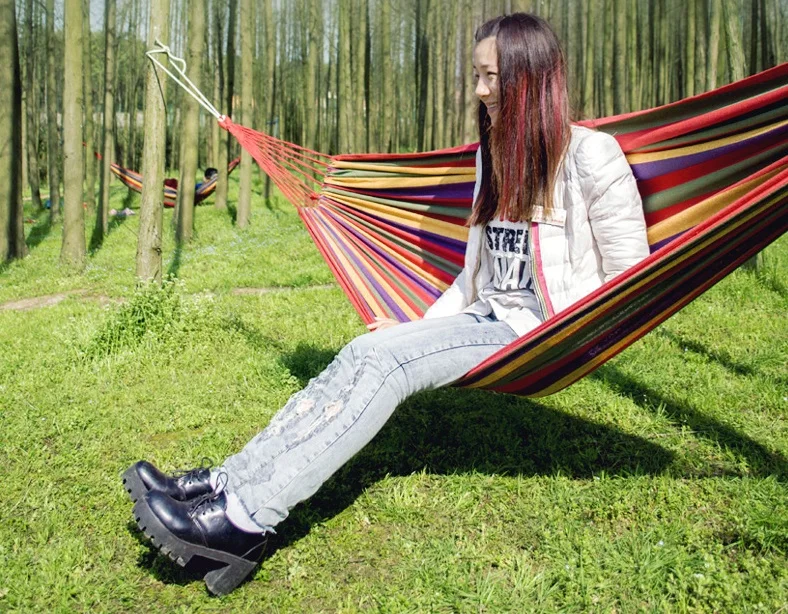 

LEMOCHIC Summer Portable Outdoor picnic Garden Hammock Hang Travel Camping Swing Canvas Stripe mat sleeping bed Parachute Fabric