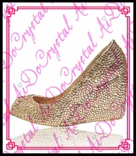 Aidocrystal Stilvolle keil ferse rhinestone-hohe ferse schuhe dame kristall schuhe mit gold farbe