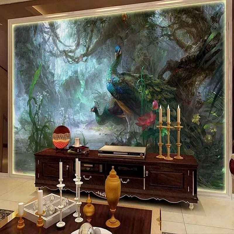 Beautiful peacock nature TV backdrop decorative painting background wallpaper cool wallpaper 3D  bedroom corridor Beibehang