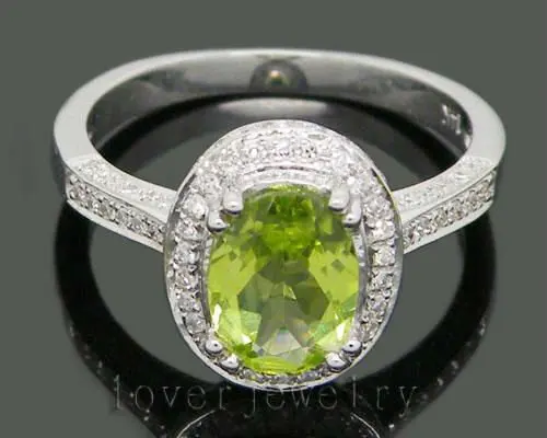 3.30Ct натуральным бриллиантом Перидот обручальное кольцо, Перидот кольцо в твердом 14 К/585 Белое золото для женщин