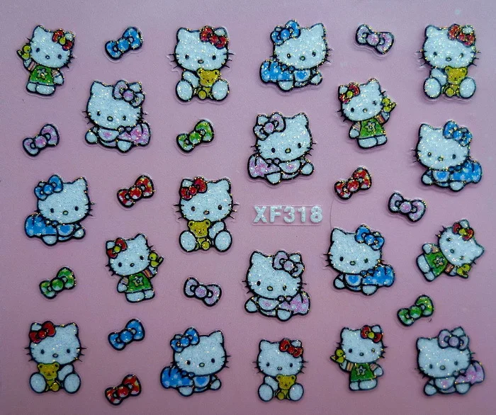 Продавец фабрики 25 компл./лот можно смешивать 3D рисунок «Hello Kitty» 25 конструкции исскуство ногати наклейки с персонажами из мультфильмов украшения XF311-XF334