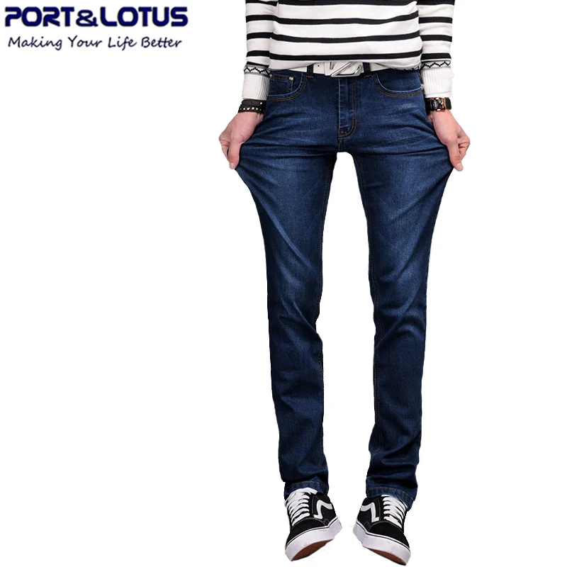 Port Lotus Fashion Casual Jeans With Zipper Fly Solid Color Midweight Elasticity Pants Slim Fit Jeans