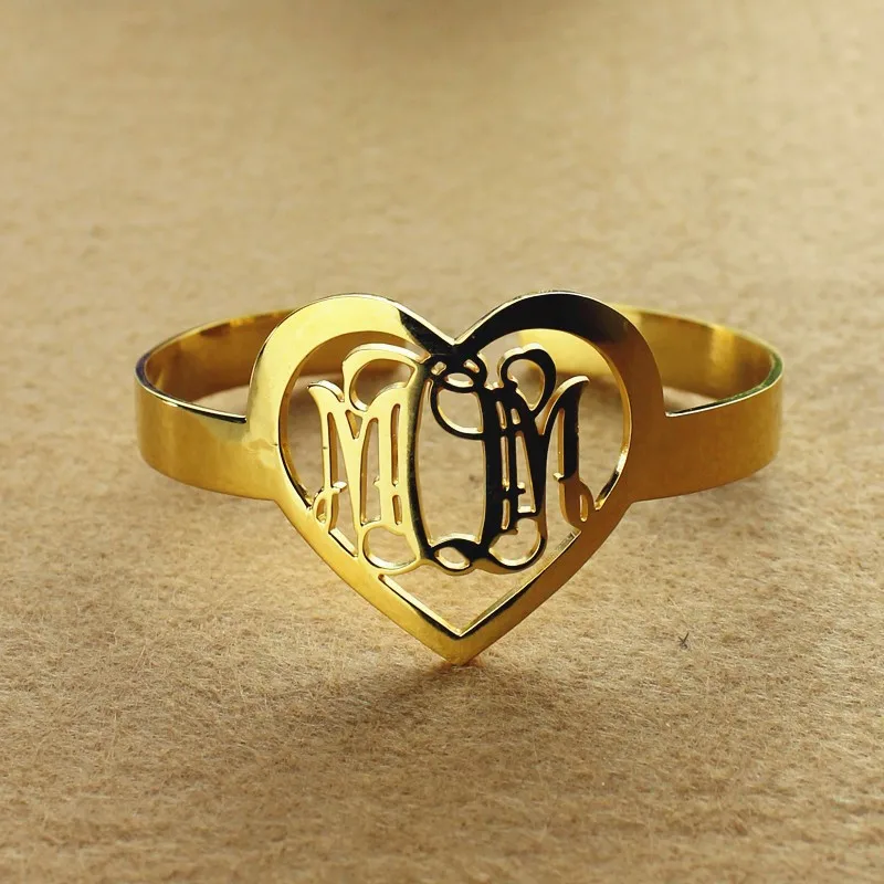 Личная монограмма Браслеты с желание сердца Custom Cut 3 Инициалы монограммой браслет с именем к маме на День Матери