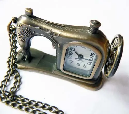 Стиль швейная машина кулон крутое ожерелье Кварцевые часы винтажная бронзовая цепь ювелирные карманные часы 12 шт./партия
