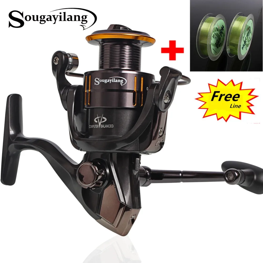 Image Sougayilang Spinning Fishing Reel Full Metal 13+1BB High Speed WQ2000 5000 Spinning Carp Fishing Coil Wheel Line as Free Gift