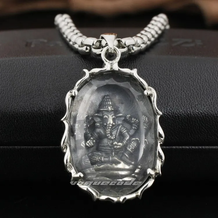 LINSION Ganesh индуистский Бог 925 пробы серебряный овальный стеклянный кулон 8N020