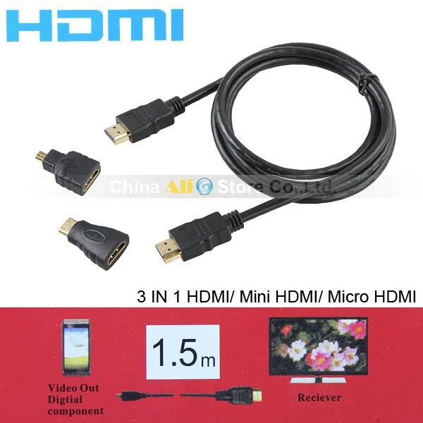 3in1 Высокое разрешение мультимедийный интерфейс HDMI tohdmi мини-hdmi кабель передачи данных Micro-Позолоченные hdmi адаптер