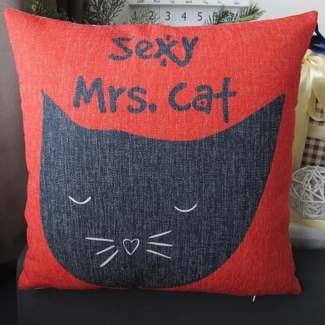 Влюбленная пара Mr. Cat Подушка льняные подушки кошка хлопок подушка 2 шт./партия Лежанка для котиков домашний декор для дивана подушки 45*45 см