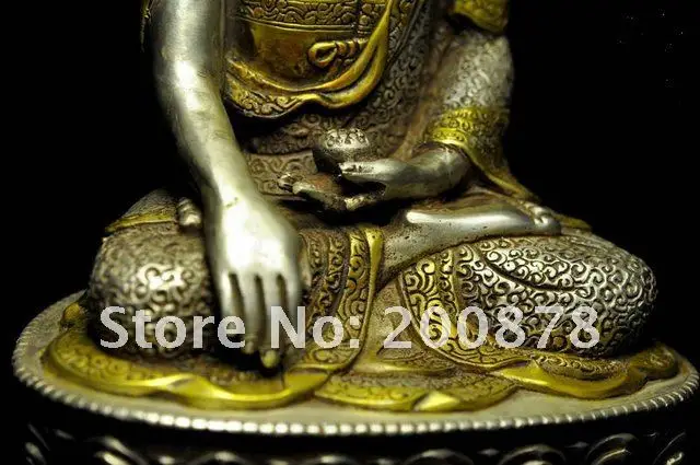 TBC883 тибетский Будда статус латунь ремесла, 8 дюймов, посеребренный Amitabha Будда