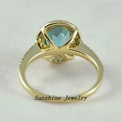 7.0 мм Аквамарин 1.0ct 14kt Твердые Y/золото 0.192ct натуральный. Обручальное кольцо