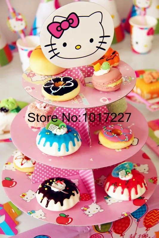 Высокое качество 1 комплект мультфильм рисунок «Hello Kitty» рождения душа ребенка партия картон кекс стенд провести 24 кексы aw-1004