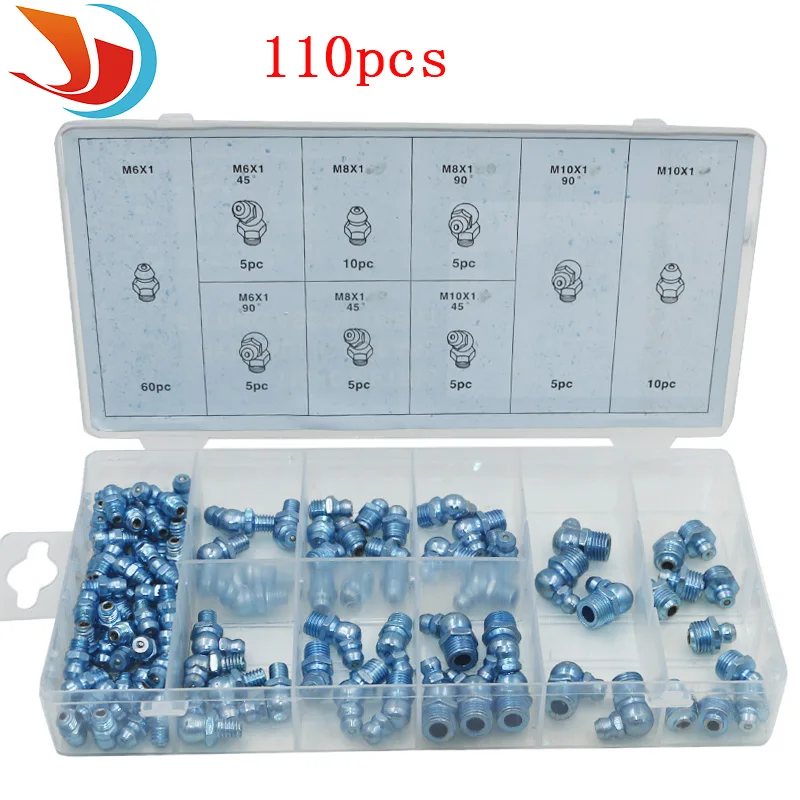 

110pcs/set hydraulic grease fitting automobile parts Metric Grease Fitting Assortment Professional Industry Tool