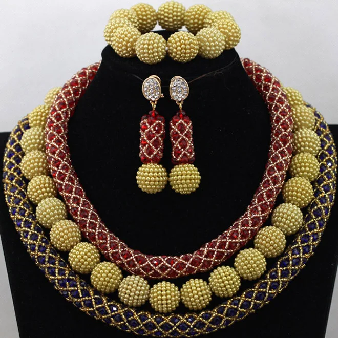 Awesome Nigerian Wedding Beads Teal Crystal Jewelry Set Black Seed Beads Queen Lady Party Jewelry Set Free shipping WA957 - Окраска металла: G