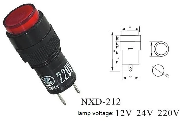 Контрольная лампа NXD-212 DC12V/DC24V/AC220V 12 мм