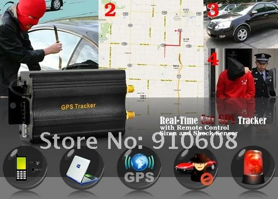 GPRS GSM Quadband GPS Car Tracker with remote control siren Shock Sensor Alarm tracking system TK103C