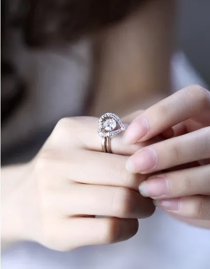 0.5CT два кольца в форме сердца, комбинированное кольцо из белого золота 18 К, сертифицированное женское кольцо с бриллиантом, обручальное кольцо