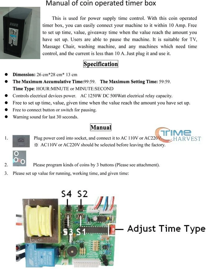 Монетный таймер управление коробка таймер питание управление коробка с сопоставимые акцептор селектора монет для мытья массажное кресло
