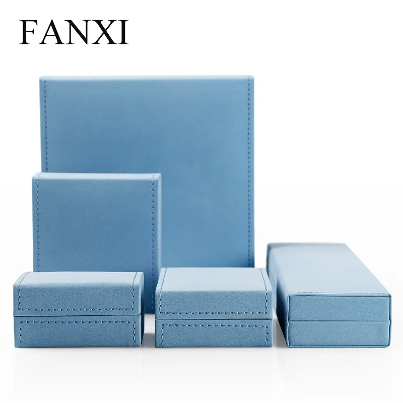 

FANXI Sky Blue color Jewelry Box Display Gift Box Wrapped with Long Plush for Engagement or Party Jewelry Collection Rings Box