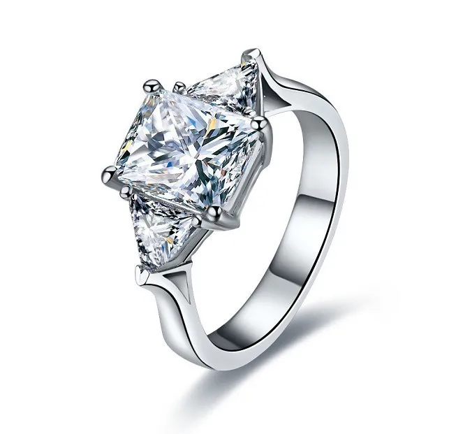 Три камня яркий сплошной 750 Золотое кольцо 3 ct синтетических алмазов Для женщин кольцо чистого золота настроить ювелирные изделия для жены