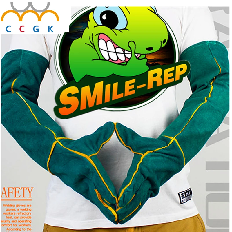 Anti bite safety gloves for Catch dog,cat,reptile,animal Ultra long leather green anti Pets