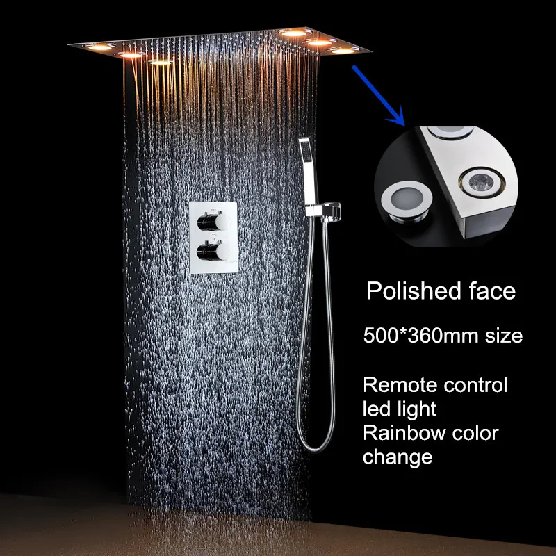 Free shipping luxury polished shower set rainfall bathroom rectangular