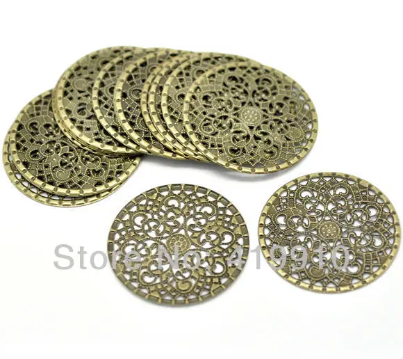 shipping-50Pcs с бронзовой филигранью под старину круглый Обертывания Разъемы Изделия из металла украшения DIY ювелирных изделий Разъемы 4,1 см J0056