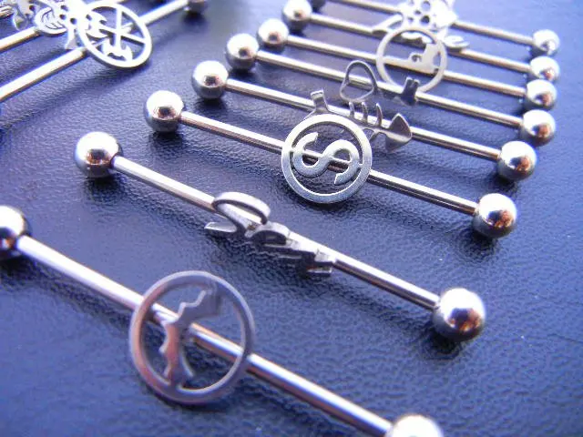 316L Lot 50pcs Free Shippment 14g Industrial Ear Barbells body jewelry body piercing jewelry