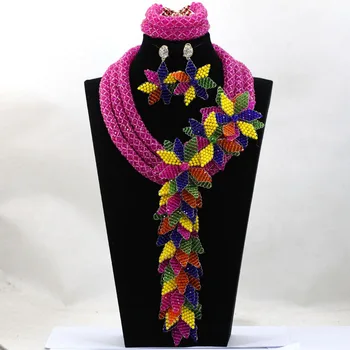 

Marvelous Fuchia Pink Wedding African Jewelry Set Luxury Princess Queen Gift Jewelry Set Celebration Beads Free Shipping WA990