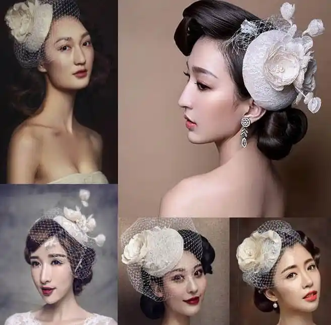 Korean Bride Head Flower Hat Veil Headwear Hair Accessories For