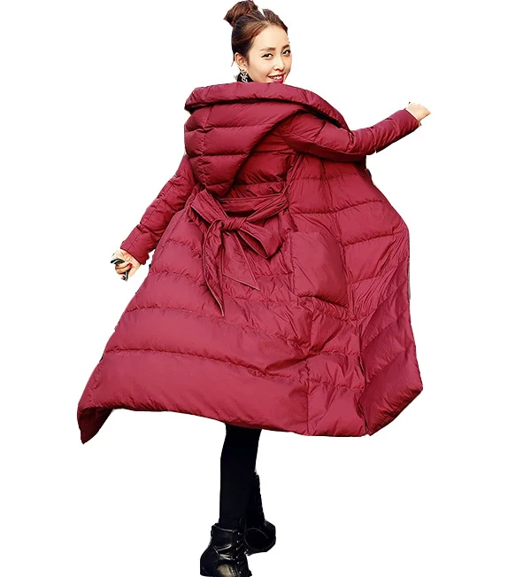 

2018 new winter long down jacket thick hooded coat large pocket solid color female