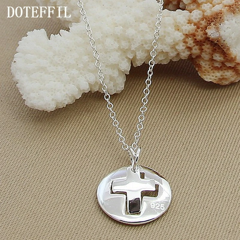 Горячая Распродажа, модное Простое Ожерелье для девушек 925 серебряного цвета с круглой подвеской в виде креста для женщин, ювелирные изделия