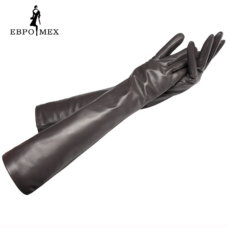 Special Offer Fashion New female leather gloves, Evening Party Longer Genuine Leather Women simplicity style Warm Long Gloves - Цвет: gray