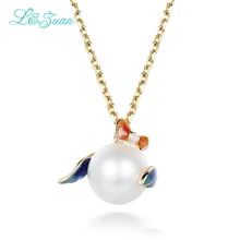 l&zuan fine real enamel natural diamond Cultured Freshwater pearl pendant & 18 k gold necklace fine jewelry for women