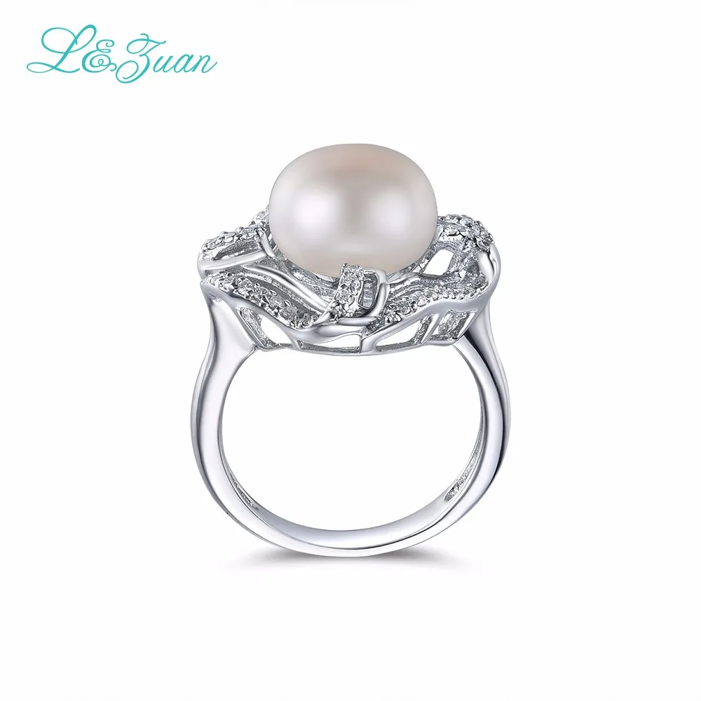 Я и Цзуань S925 Sterling Silver Pearl Кольца для Для женщин белого пресноводного Диаметр 9~ 10 мм круглый жемчуг цветок кольцо роскошные Ювелирные украшения
