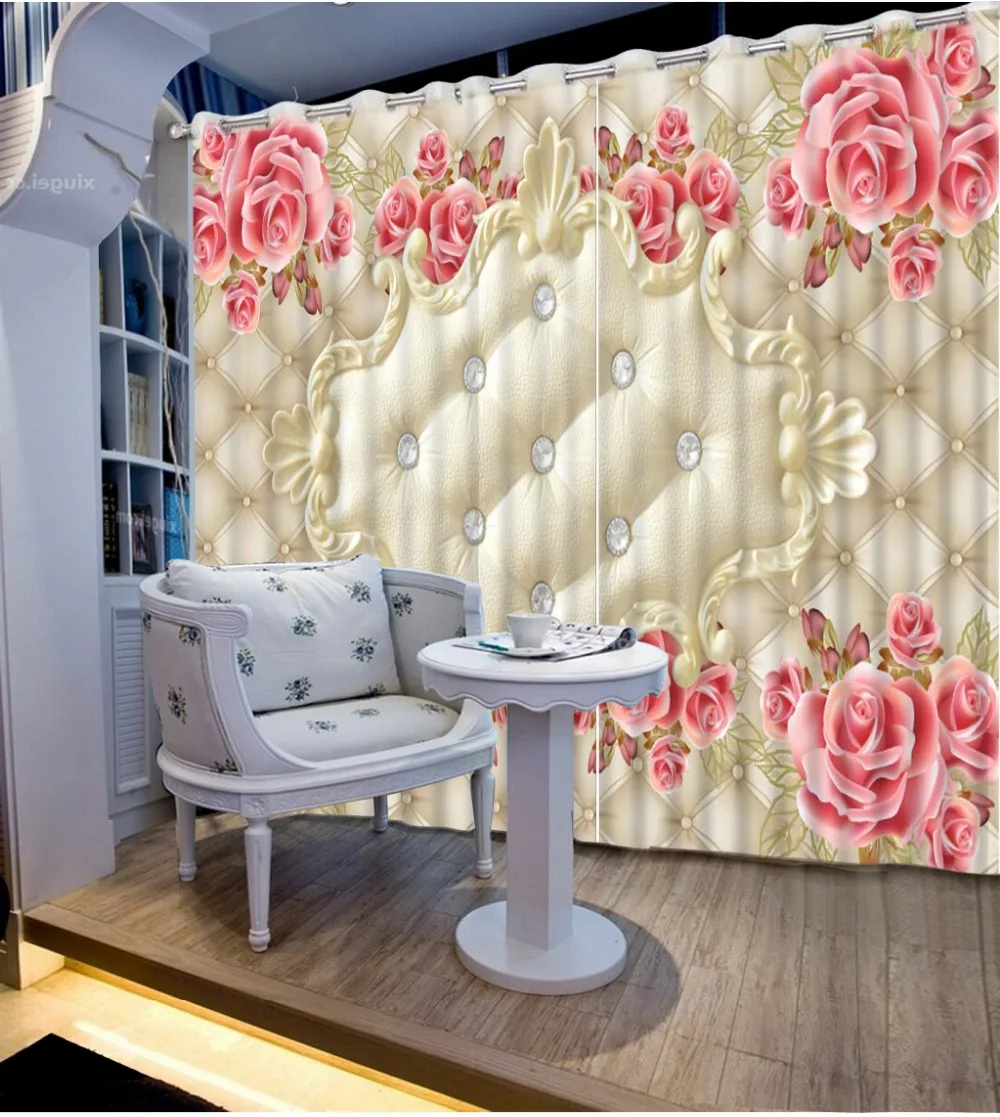 

High Quality Customize size Modern Fashion home decor beautiful window curtains soft roll flower curtains curtain