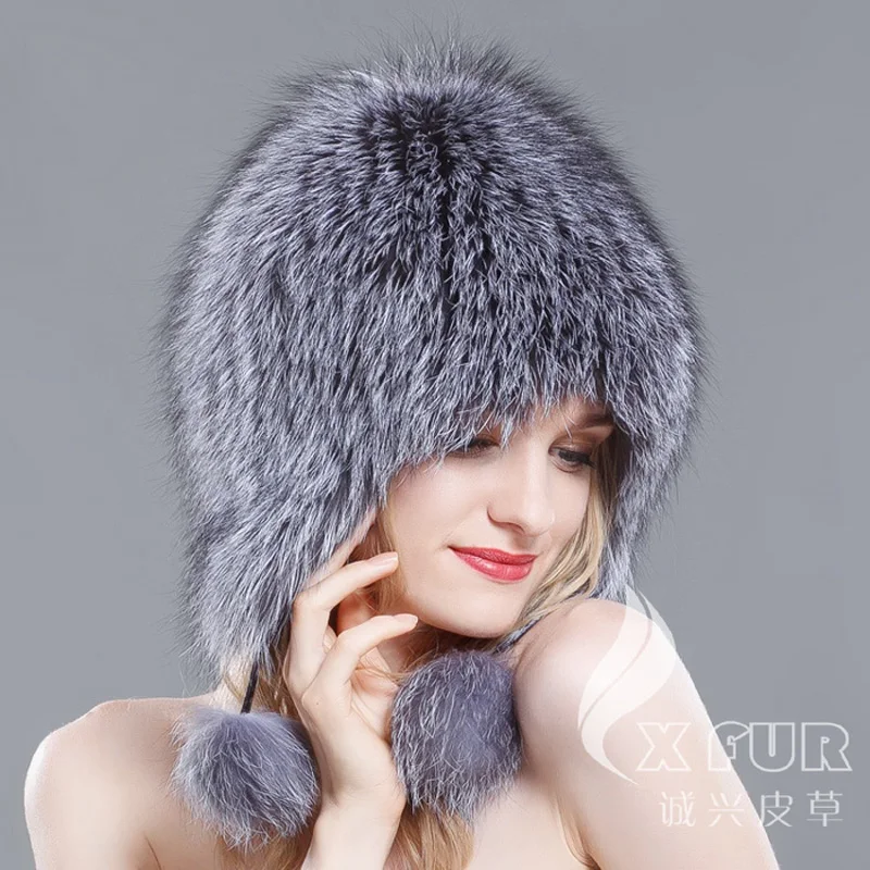CX-C-114 горячие новые продукты настоящие женские зимние меховые наушники с лисой шляпа