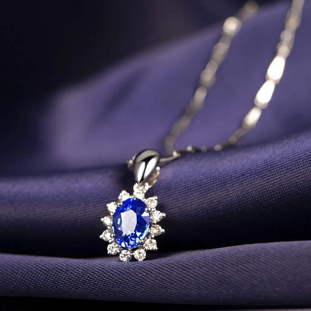 GVBORI Роскошные 0.5ct естественный голубой сапфир драгоценный камень кулон для Для женщин Свадебные Валентина подарок партии Ювелирные украшения Бриллиантовая подвеска