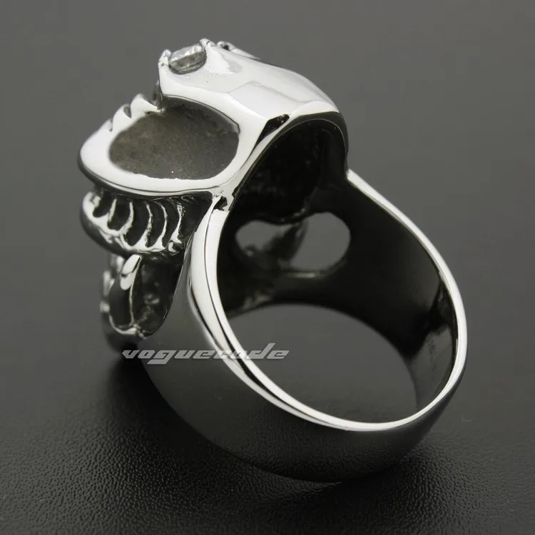 Огромный 316L Нержавеющая сталь коготь skull ring белый камень CZ Мужская Байкер в стиле панк 7e001
